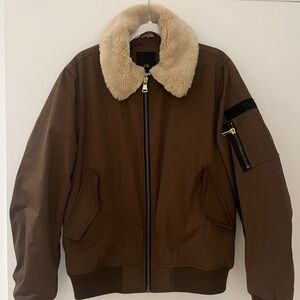 Men's Brown Bomber Jacket with Shearling Collar